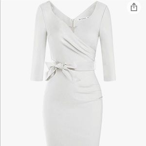 MUXXN Women's Vintage Faux Wrap V Neck 3/4 Sleeve Dress with Belt